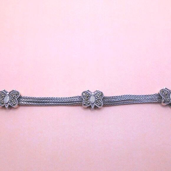 VINTAGE Genuine 925 Sterling Silver Balinese Butterfly Bracelet with Marcasite - Picture 9 of 12